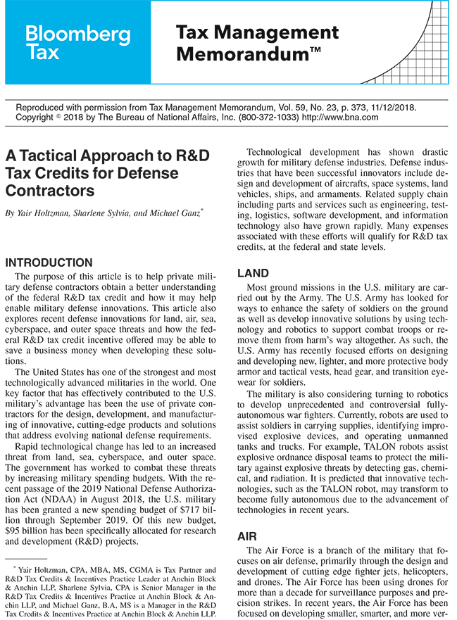 A Tactical Approach to R&D Tax Credits for Defense Contractors