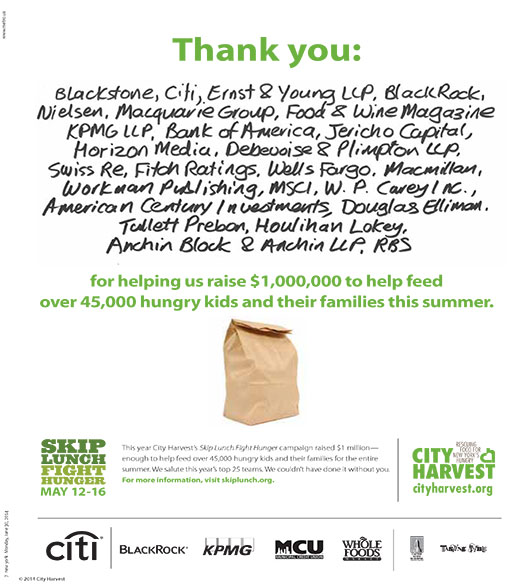 City Harvest Skip Lunch Fight Hunger