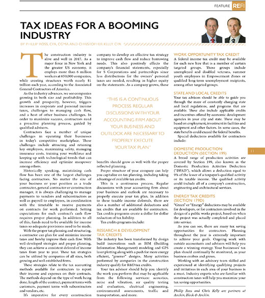 Tax Ideas for a Booming Industry by Phil Ross and Chris Kelly, published by REFI