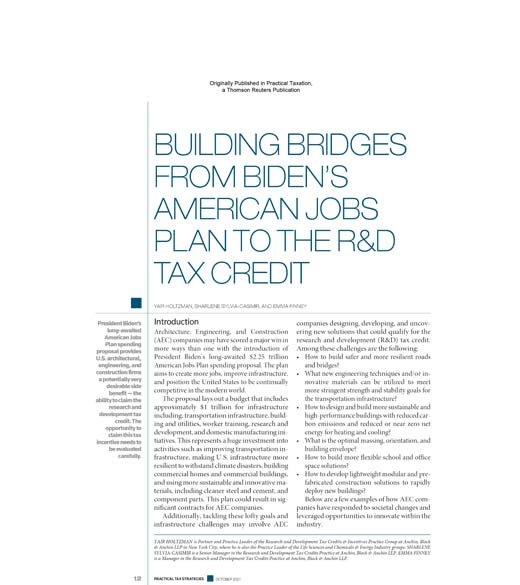 Building Bridges From Biden’s American Jobs Plan to the R&D Tax Credit - Practical Taxation