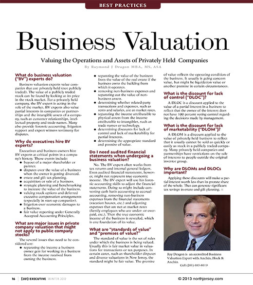 Business Valuation: Valuing the Operations and Assets of Privately Held Companies